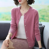 Fall Slim Knit Cardigans Jacket Women Casual Korean Sweater Coats O-neck Knitwear Gilet Basic Single Breasted Malhas