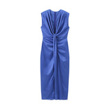 Fongt New Three-Colored Fascling V-Neck Wrinkles Dress