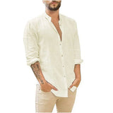Fongt Men's New Linen Cardigan Pure Color Casual Collar Long-Sleeved
