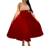 Fongt With Belt Women's New High-Waisted Skirt Swing Medium Long Folded Temperament Half-Body Skirt