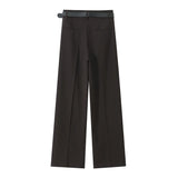Fongt 2025 Spring New Women's Fashion Simple With Belt Double Fold Trousers