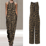 VONDA Party Rompers Women Jumpsuits Vintage Leopard Printed Playsuits OL Hollow Sleeveless Overalls Casual