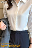 Spring Satin Women's Shirts Fashion Silk Button Solid OL Elegant Ladies Tops Long Sleeve Blouse Basic Women Shirts
