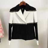 QUALITY Newest 2023 Fall Winter Designer Jacket Women's Color Block Patchwork Wool Blends Tweed