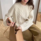 Fongt Pure And Fresh 2024 Autumn Winter New Sweet And Gentle Wind Round Collar Loose Show Thin Long Sleeve Knit Sleeve Sweater Bottom-Outfit