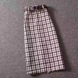 Ladies Elegant Suits Fall Winter Two Pieces Sets Womens Turtleneck Knitted Sweaters Tops And Tweed Plaid Long Skirts