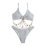 2023 New Folded Cloth Split Swimsuit Sexy Chain Swimsuit