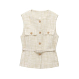 Fongt New With Belt Beads Texture Vest 9298725