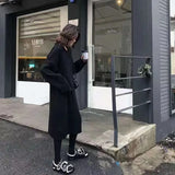 Hooded Knitted Dress Women Solid Oversized Midi Dresses Winter Korean Elegant Thicken Loose Casual All Match Vestidos-Outfit