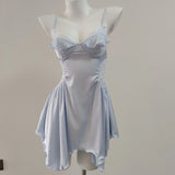 Fongt New Spring And Summer Sexy Pajamas Female Thin Hollow Lace Splicing Ice Silk Folds Slimming Slings Sleep Skirt