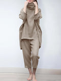 2pcs Women Trouser Suits Spring Fashion Solid Urban Tracksuit Matching Sets Trutleneck 3/4 Sleeve Blouse Harem Pants