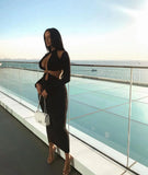 Dresses For Women 2021 Fall Clothing Ladies Long Sleeve Hollow Out Sexy Maxi Dress Elegant Black Bodycon