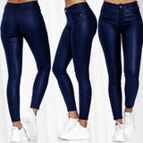 Fongt Women's High-Waisted Solid Leather Slacks Small-Legged Trousers Trousers Trousers Women's Casual Jump