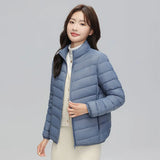 2023 Autumn And Winter New Light Down Jacket Female Short 90 White Duck Down Standing Collar Show Thin Casual Large Size Coat Tide-Outfit