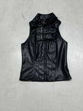 Fongt Street Babes High-Necked Metal Buckle Leather Waist Design Repair Short Sleeveless Top