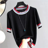 Shirt Femme Knitted T Shirt Women Summer Tops Short Sleeve Tshirt Korean Style Womens Clothes Camisetas De Mujer Para