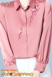 Women's Shirt Blouses for Women Solid Embroidered Long Sleeve Top Woman Polo Neck Clothing Female Button Up Basic