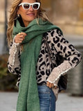 Fongt And Winter New Leopard Sweater Lace Splicing Round Neck Long Sleeve Buckle Knitted Shirt