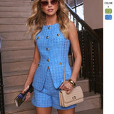Fongt New Sleeveless Small Fragrant Vest Vest With Texture Shorts Two Sets Of Women