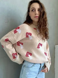 Women Mushroom Printed Sweaters Autumn Winter Casual Round Neck Loose Pullovers 2023 Female Elegant Warm Long Sleeved