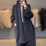Fongt Long-Sleeved Sweater Coat Women Thicken Medium Long Chryse-Infrepeed Loose Lazy Knitted