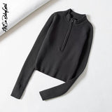 Pullovers Zipper Front Knitted Sweaters Jumpers Y2k Women Autumn Winter Tight Slim High Neck Basic Sweater Women