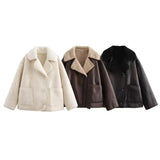Fongt Women's Clothing Explosion Retro Fashion Casual Button Double-Sided Collar Coat
