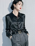 Fongt Light Luxury Beautiful Black Collared Long-Sleeved Shirt Women Spring And Autumn Commuting Professional Shirt