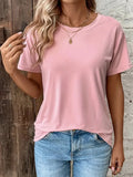 Soft Slight Stretch Tee women's Tops Solid Crew Neck T-shirt Casual Short Sleeve T-Shirt For Summer Women's Clothing-Outfit