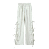 Fongt Bow Tie Side Hollow High-Waisted Casual Trousers 2025 Spring And Summer Women's Broad Leg Trousers