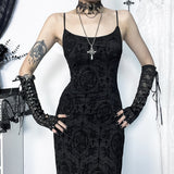 Dark Wind Sexual Personality Cross Flocking Suspenders Dress 2023 New Slim Bag Hip Skirt-Outfit