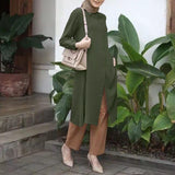 ZANZEA Women Full Sleeved Muslim Blouse Islamic Clothing Fashion Buttons Down Solid Long Blouse Tops Kaftan Casual Solid Blusas 703-1-Outfit