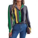 Fongt Shooting 2025 Spring And Summer Commuting Temperament Hit The Color Wave Point Suit Collar Long-Sleeved Shirt Women's Clothing