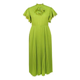 Fongt Fashion Elegant Windy Green A-Fel Dress Party Banquet High Waist 100-Folded Dress Formal Dress
