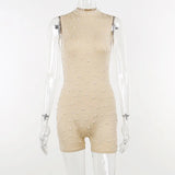 2023 summer round neck beaded mesh micro-permeable vest slim fit babes sexy jumpsuit shorts Y2K jumpsuit Vestidos-Outfit