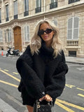 Knit Turtlrneck Double Lantern Sleeve Women Pullover Thick Warm Oversized Loose Top Sweater 2023 Fall Winter Chic Knitwear-Outfit