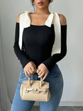 Fongt Long-Sleeved Girl Slimming-Word Shoulder-Cloth T-Shirt