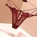 Fongt Hollow Trousers Women Seduction Embroidery Fine Strip Transparent Breathable Low-Waist Hot T-Snants