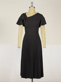 Fongt Multi-Color Lotus Leaf Sleeve Pressure Skirt Dress 100 Folds Short Sleeve Dress Elegant Dress