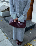 Fongt And Winter Solid Color Overturned Sweater Suit Female Horn Sleeve Temperament Knitted Polo Skirt Two-Piece