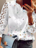 Plus Size Butterfly Print V-Neck Long Sleeves