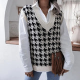 Fongt And Autumn New Sweater Women Casual Knitting Vest Thousand Bird Case Jacket Women's