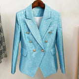 Fashion 2023 Designer Blazer Party Women's Lion Metal Buttons Double Breasted Blazer Jacket Outer Wear