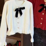 Sweet Bow Knit Cardigan Early Spring New 2024 Gentle Wind Sweater Long Sleeves Age-Reducing Jacket-Outfit