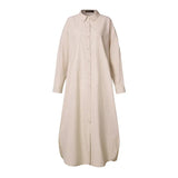 Women Autumn Sundress Elegant Long Shirt Dress Lapel Neck Long Sleeve Solid Vestido Casual Loose Work Dresses Robe