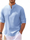 Fongt Men's Fashion Stand-Down Casual Long-Sleeved Shirt