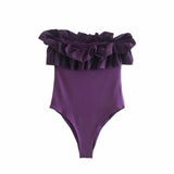 Sale Women Cascading Ruffle Knitted Bodysuits Casual Female Slim Sexy Jumpsuits
