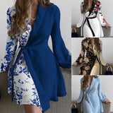 Fongt Women's Clothing 2025 New Temperament Commuting Collar Tie With One-Color Long-Sleeved Dress