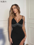 Fashion Elegant Diamond Tassel Strap Long Dress For Women French Romantic Birthday Party Split Solid Dress 2022