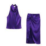 Fongt Summer New Silk Hysm Texture Hanging Neck Dress 3203317 Vatry Dress 3210317